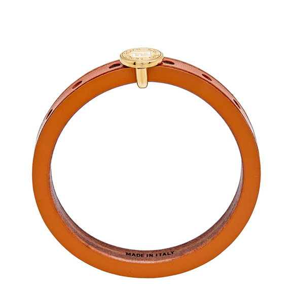 FENDI Wood Leather Multi Color Gold Tone Metal Bangle Bracelet - Picture 5 of 8